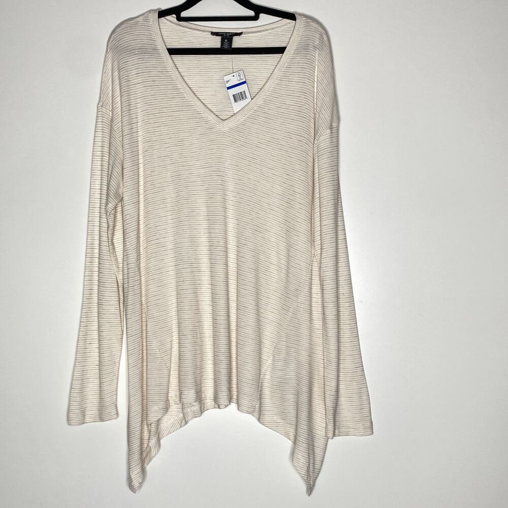 New Nine West Ruby Striped Asymmetric Long Sleeve Tunic Top Women's Size XL - Picture 11 of 11